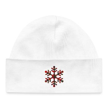 Red Tartan Snowflake - Baby Organic Beanie - white - Front