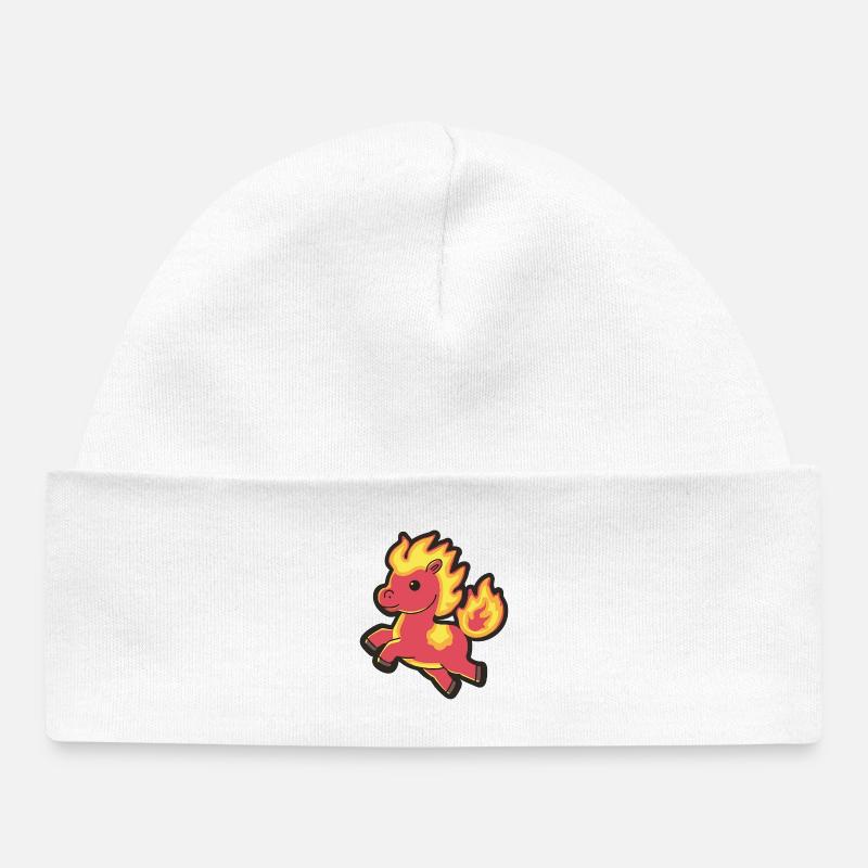 Poney Flammes du Cheval de Feu de Kawaii - Bonnet bébé bio - blanc