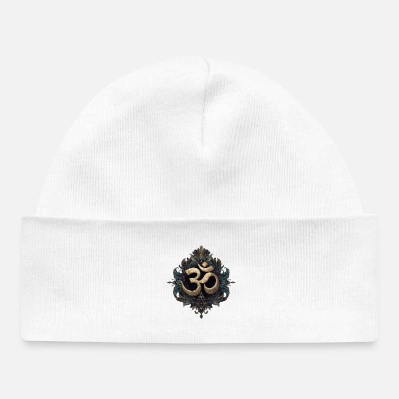 Symbole doré de l’Om avec ornement orné - Bonnet bébé bio - blanc