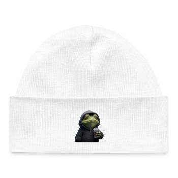 Grenouille fatiguée en sweat à capuche avec café – Drôle de design - Bonnet bébé bio - blanc - Devant