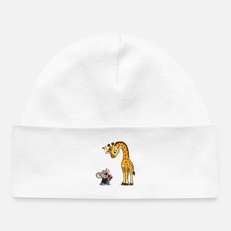 T-shirt Girafe et Koala Amour  - Bonnet bébé bio - blanc