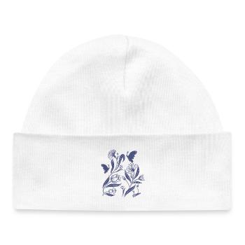 Motif floral bleu dans le style d’art populaire - Bonnet bébé bio - blanc - Devant