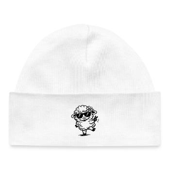 Dancing Sheep with Sunglasses Doodle - Baby Organic Beanie - white - Front