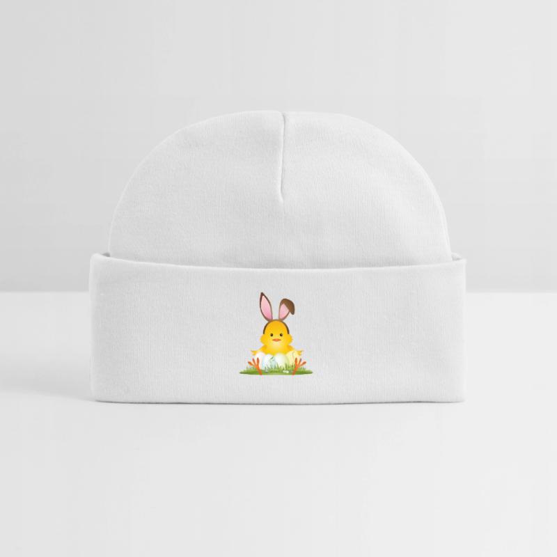 Cute Easter chick with bunny ears & Easter eggs Baby Organic Beanie