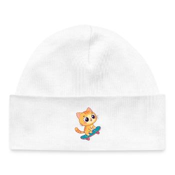Kawaii kitten on skateboard - Baby Organic Beanie - white - Front