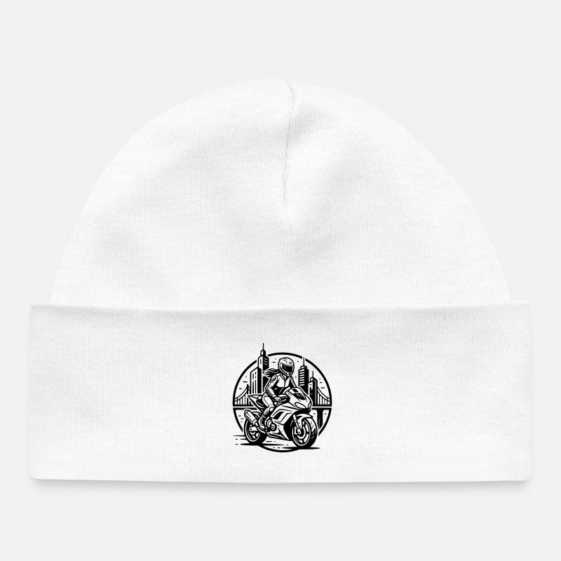 motarde qui part a l'aventure  - Bonnet bébé bio - blanc