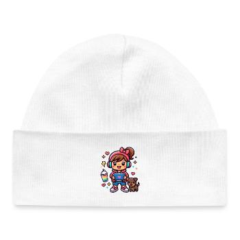 Aesthetic Gamer Girl with a surf tablet and a Pup - Baby Organic Beanie - white - Front