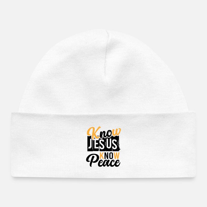 Connais Jésus, connais la paix – Paix en Christ - Bonnet bébé bio - blanc