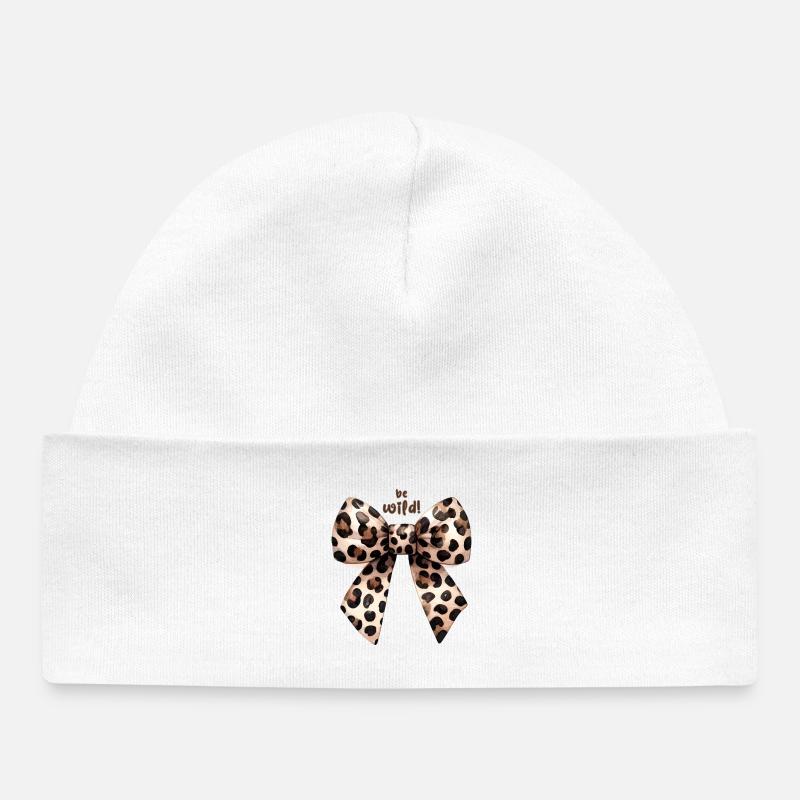 Be Wild Leopard Bow - Baby Organic Beanie - white