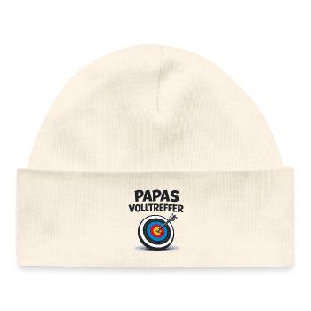 Papas Volltreffer Baby Dart Geschenk - Baby Organic Mütze - Weiß - Vorne