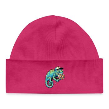 Caméléon drôle avec une sucette - Bonnet bébé bio - blanc - Devant