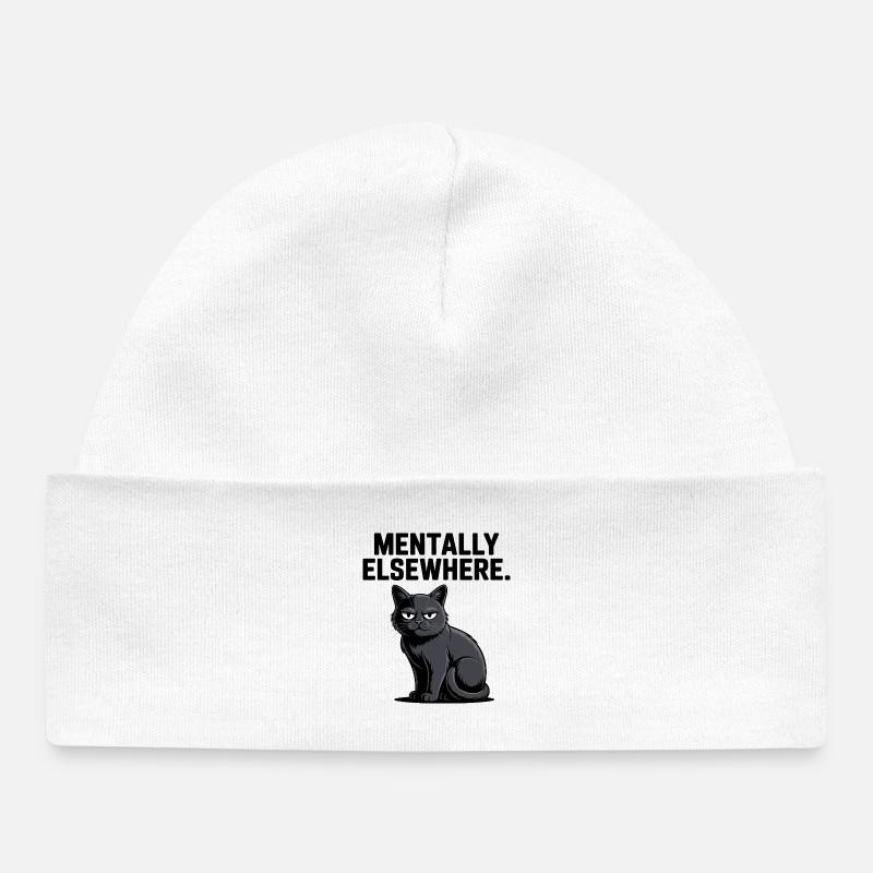 Mentally Elsewhere Cat Tee - Baby Organic Beanie - white