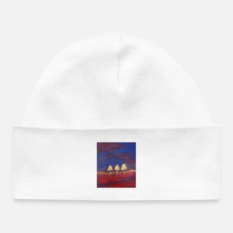 Trois arbres au coucher du soleil - Bonnet bébé bio - blanc