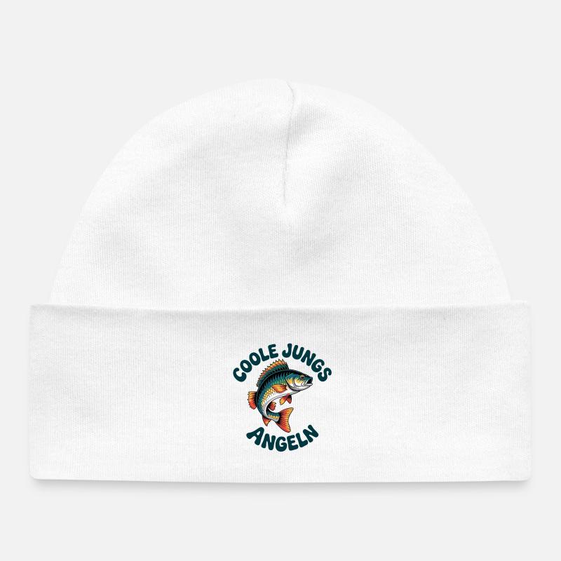 Motif de dessin animé Cool Guys qui pêchent - Bonnet bébé bio - blanc