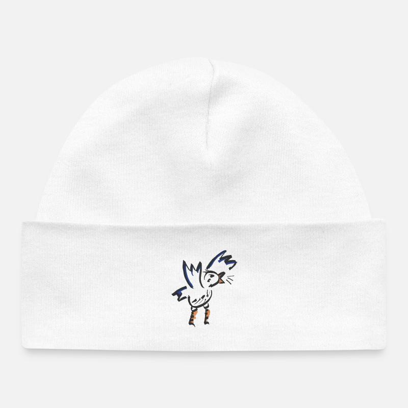 Coq abstrait bleu orange - Bonnet bébé bio - blanc