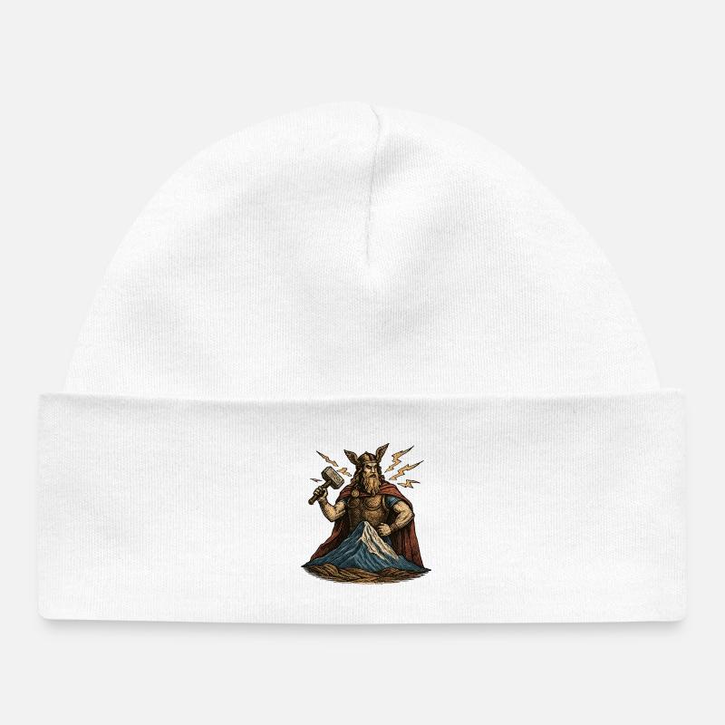 Thor avec un marteau au-dessus de la colline - Bonnet bébé bio - blanc
