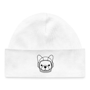 Frenchie Astronaut Helmet Outline - Baby Organic Beanie - white - Front