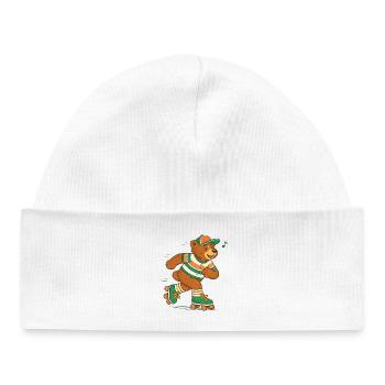 Retro Bear sur patins à roulettes - Bonnet bébé bio - blanc - Devant