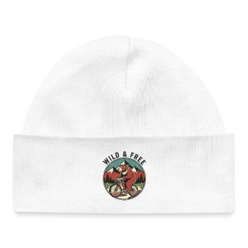 Wild & Free Grizzly Bear Bicycle Vintage Emblem - Baby Organic Beanie - white - Front