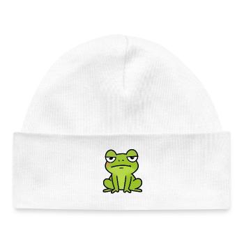 Sleepy Green Frog Cartoon - Baby Organic Beanie - white - Front