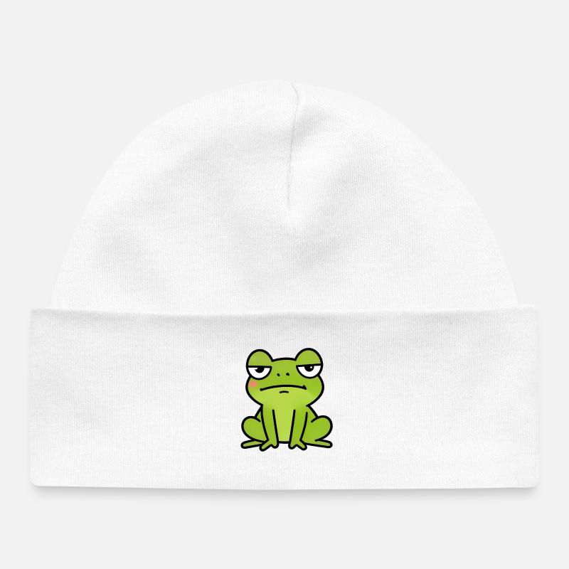 Dessin animé de la grenouille verte endormie - Bonnet bébé bio - blanc