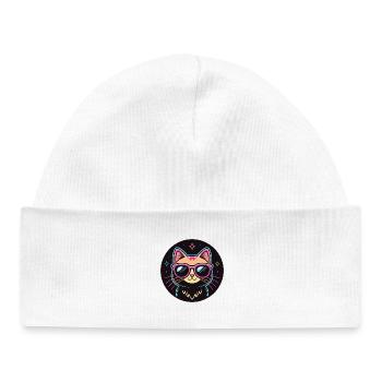 Cat Cartoon Neon Pink Glasses - Baby Organic Beanie - white - Front