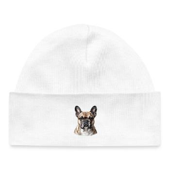 Portrait Bouledogue Français Chic - Bonnet bébé bio - blanc - Devant