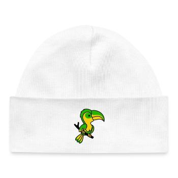 Toucan néon vert et jaune - Bonnet bébé bio - blanc - Devant