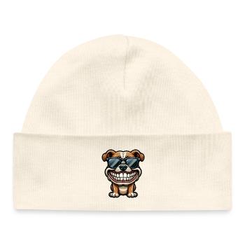 Grimmige Bulldogge Hunde Cartoon Zähne zeigen Grin - Baby Organic Mütze - Weiß - Vorne