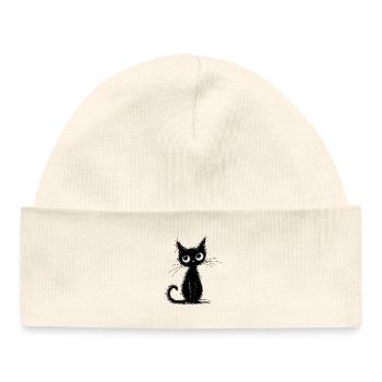 Chat Noir Minimaliste à l’Encre - Bonnet bébé bio - blanc - Devant