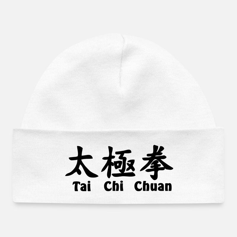 Script Tai Ji Quan horizontal avec texte - Bonnet bébé bio - blanc