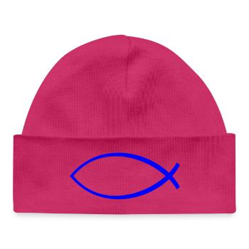 Ichtus poisson bleu foncé - Bonnet bébé bio - blanc - Devant