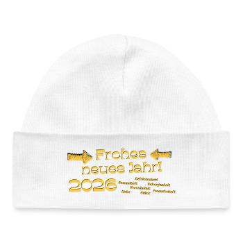 Bonne année 2026, vœux de nouvel an, texte doré - Bonnet bébé bio - blanc - Devant