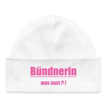 Bündnerin Was Sus?! Pink Text - Baby Organic Mütze - Weiß - Vorne