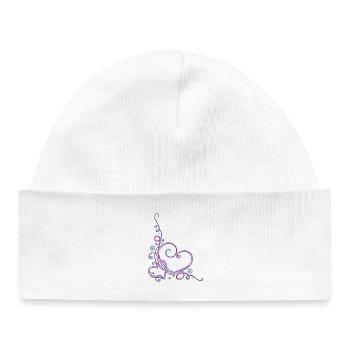 Deux coeurs avec des fleurs, rose et bleu - Bonnet bébé bio - blanc - Devant