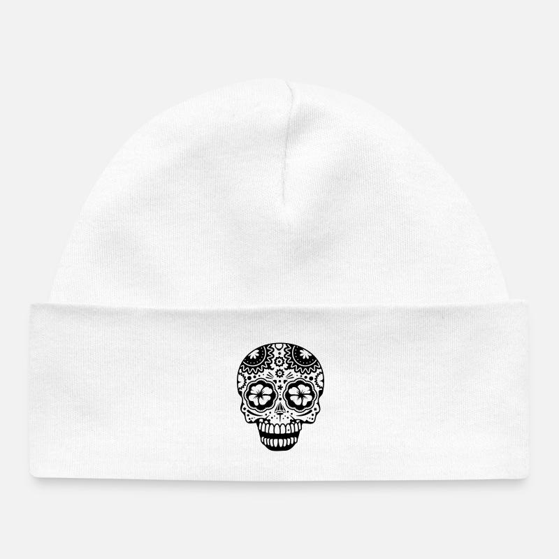 Un crâne riant dans le style de crânes de sucre - Bonnet bébé bio - blanc
