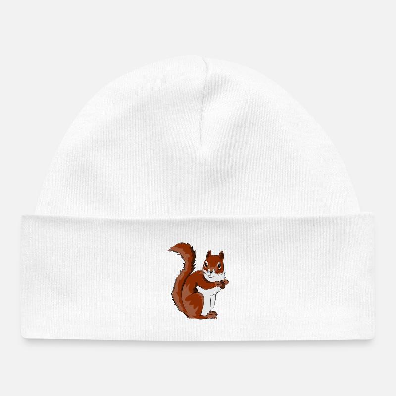Cute Squirrel Illustration - Baby Organic Beanie - white