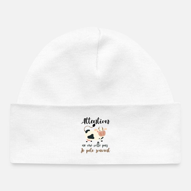 Attention ne me colle pas je pète souvent - Bonnet bébé bio - blanc