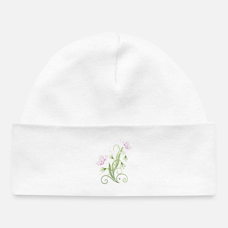 Perce-neige avec des papillons. - Bonnet bébé bio - blanc
