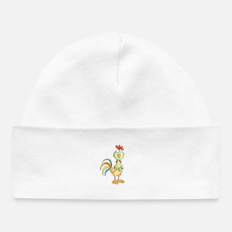 Coq fou - poulet - coq - oiseau - Bonnet bébé bio - blanc