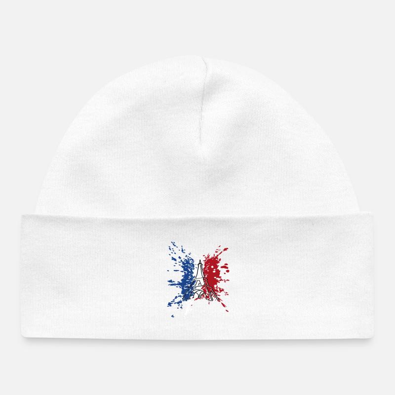 Drapeau Tour Eiffel France ✅ Drapeau Tour Eiffel ✔ - Bonnet bébé bio - blanc