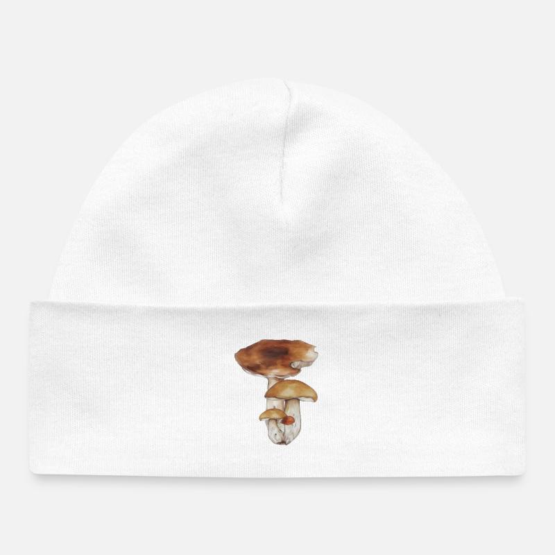 Champignon Forêt Motif Aquarelle - Bonnet bébé bio - blanc