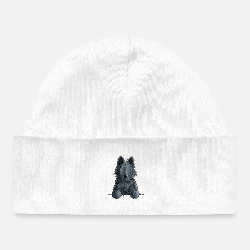 Happy Groenendael I chien tête I BD - Bonnet bébé bio - blanc