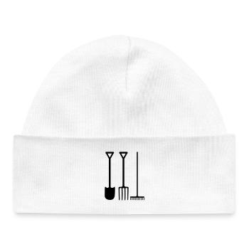 Outils de jardin pelle râteau et fourche - Bonnet bébé bio - blanc - Devant