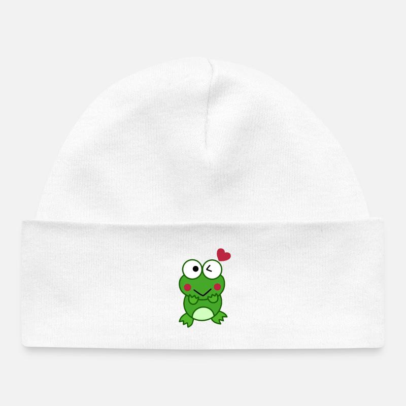 Grenouille amoureuse de cœurs – Love Design - Bonnet bébé bio - blanc