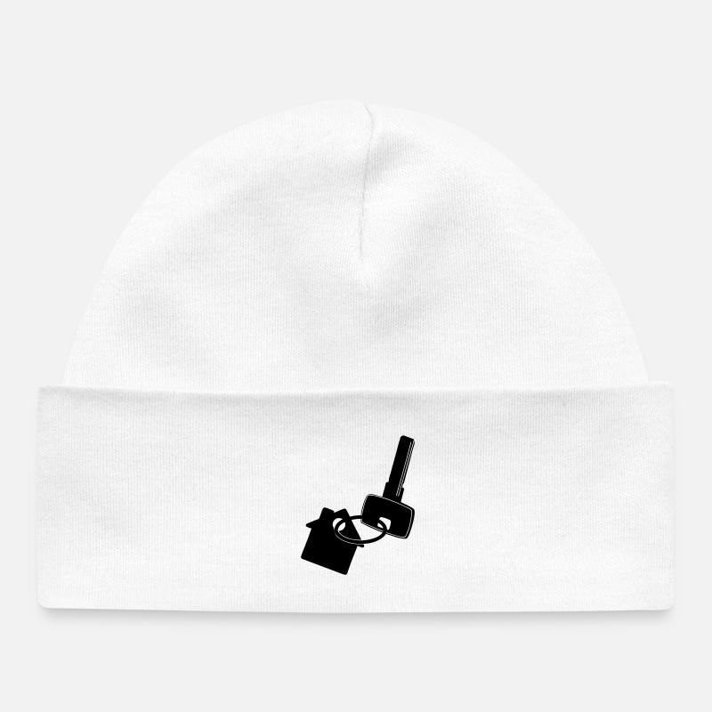 Clé avec clé de maison pour faire sonner le logo - Bonnet bébé bio - blanc