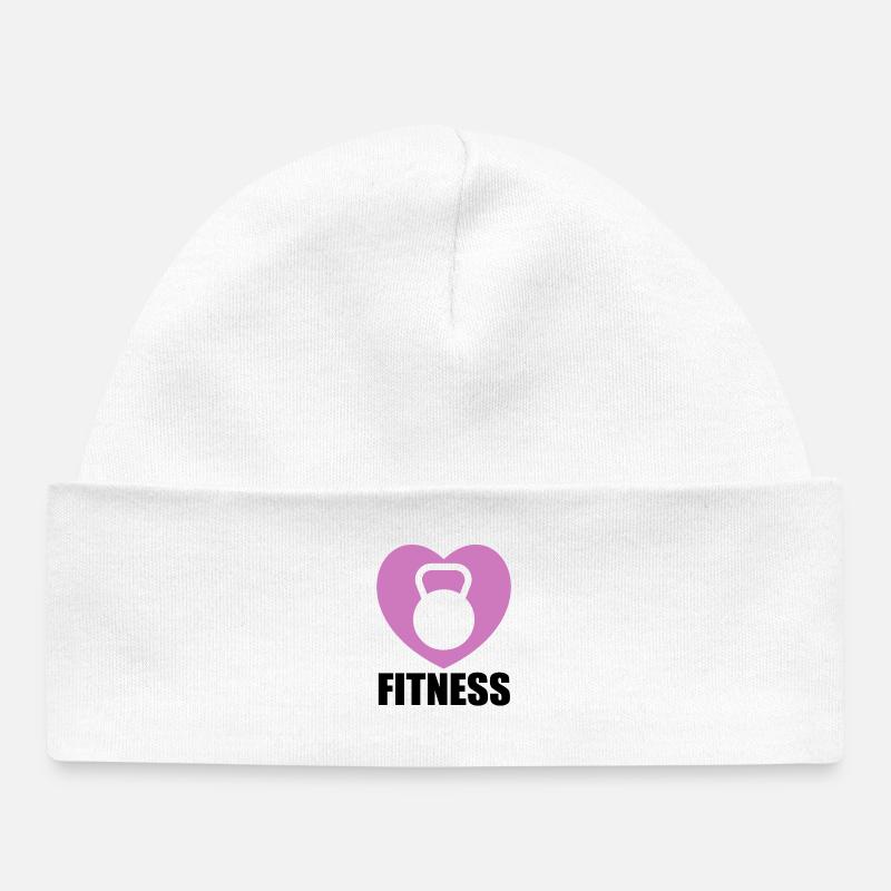 Design kettlebell en cœur violet - Bonnet bébé bio - blanc