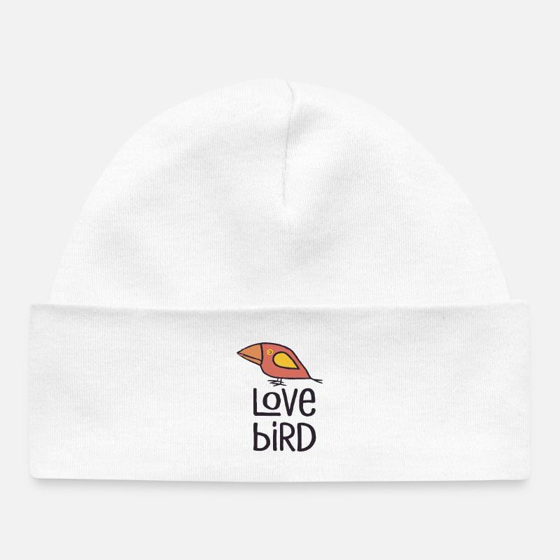 Oiseau d’amour rouge - Bonnet bébé bio - blanc