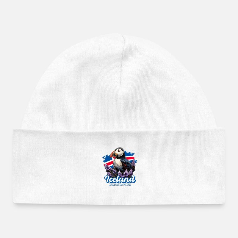 Islande – Maison du macareux, macareux - Bonnet bébé bio - blanc