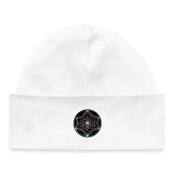 Fleur de vie Cercle géométrique coloré - Bonnet bébé bio - blanc - Devant